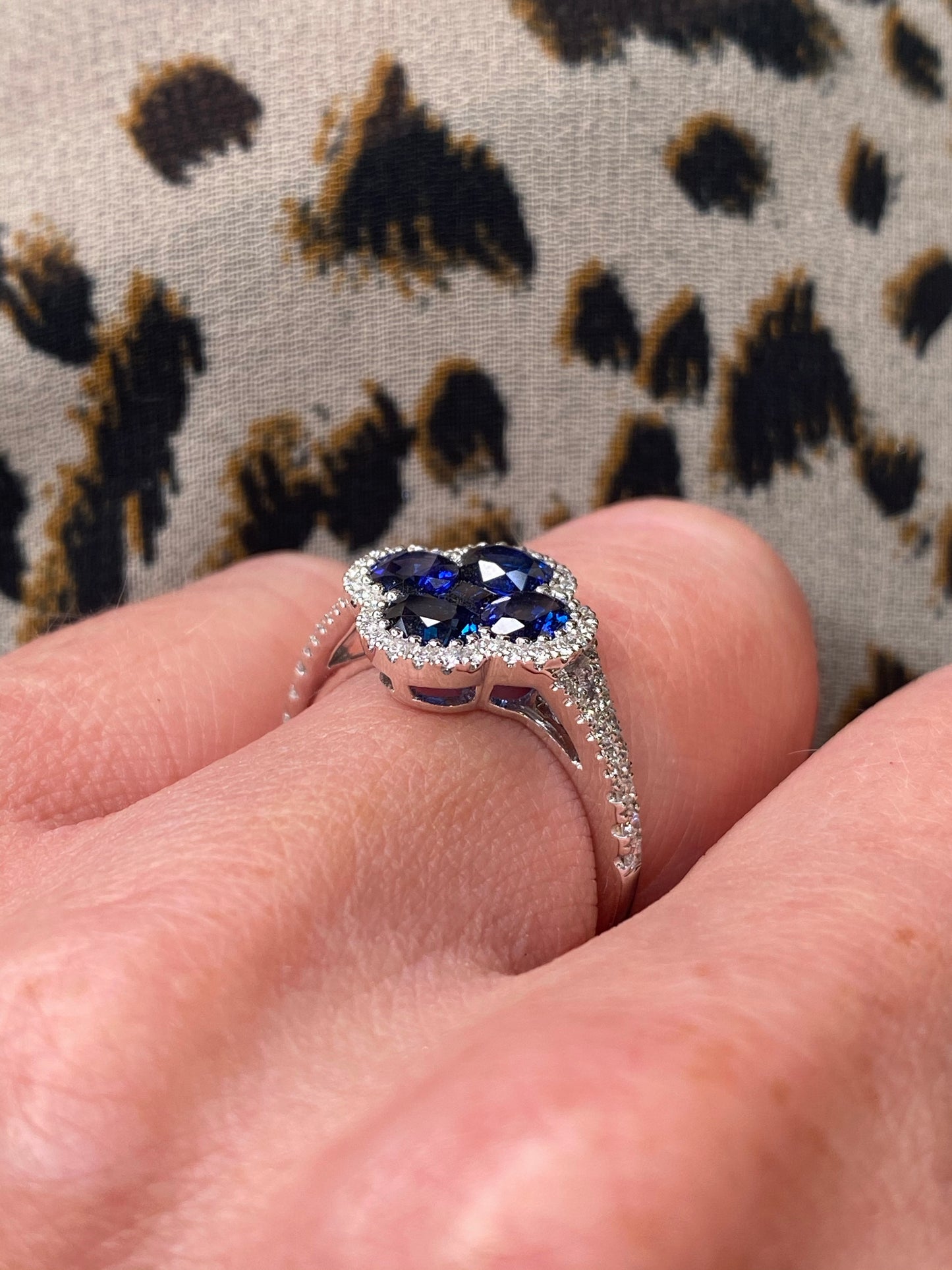 18ct White Gold Quatrefoil Sapphire & Diamond Ring - John Ross Jewellers