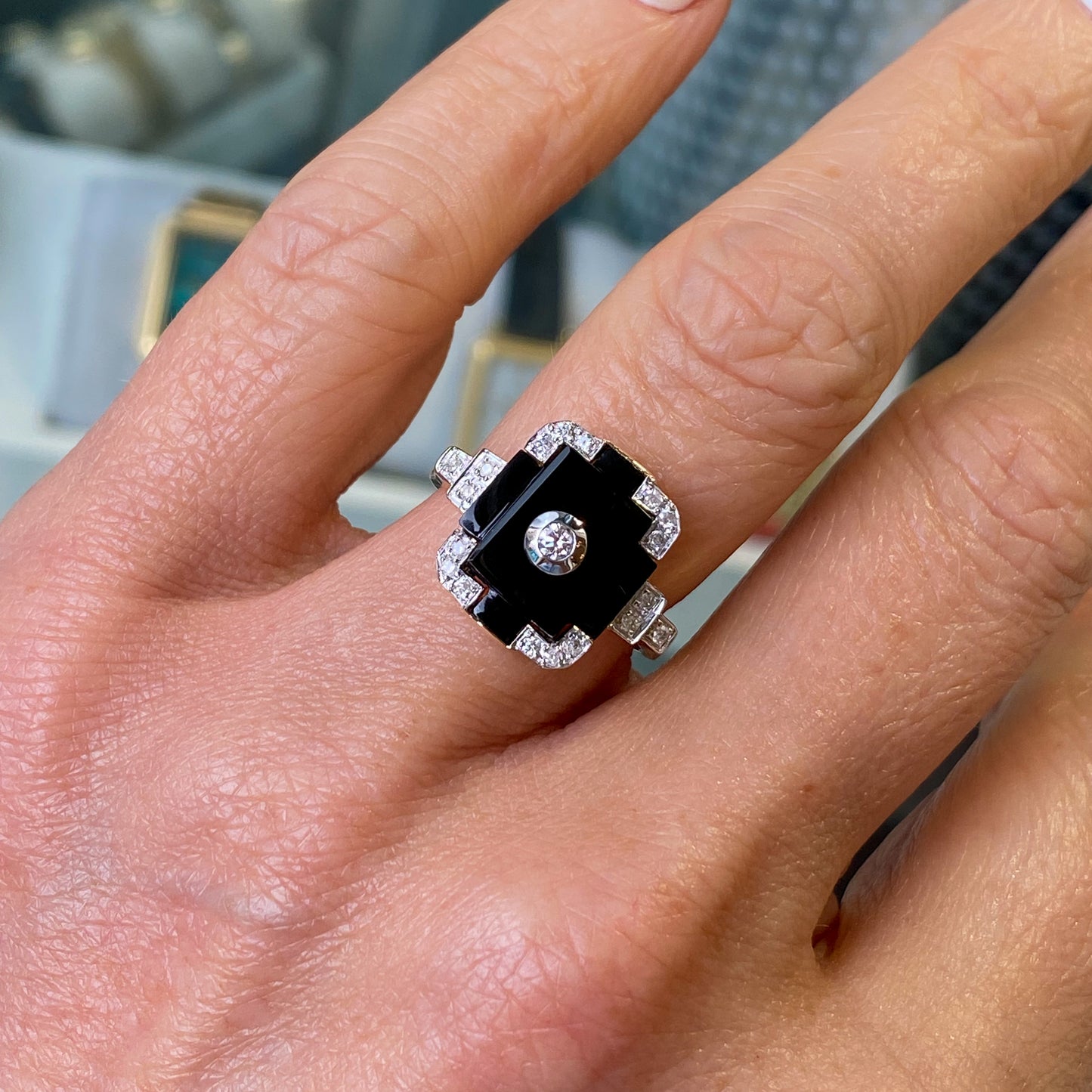 9ct Yellow Gold Onyx & Diamond Ring - John Ross Jewellers