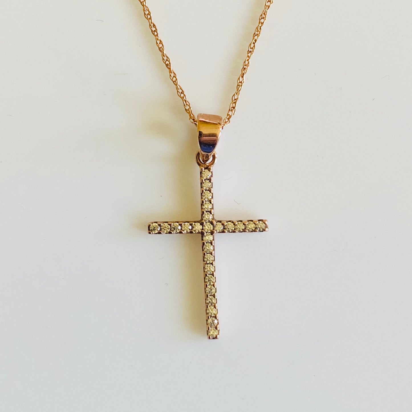 9ct Rose Gold CZ Cross Necklace - John Ross Jewellers