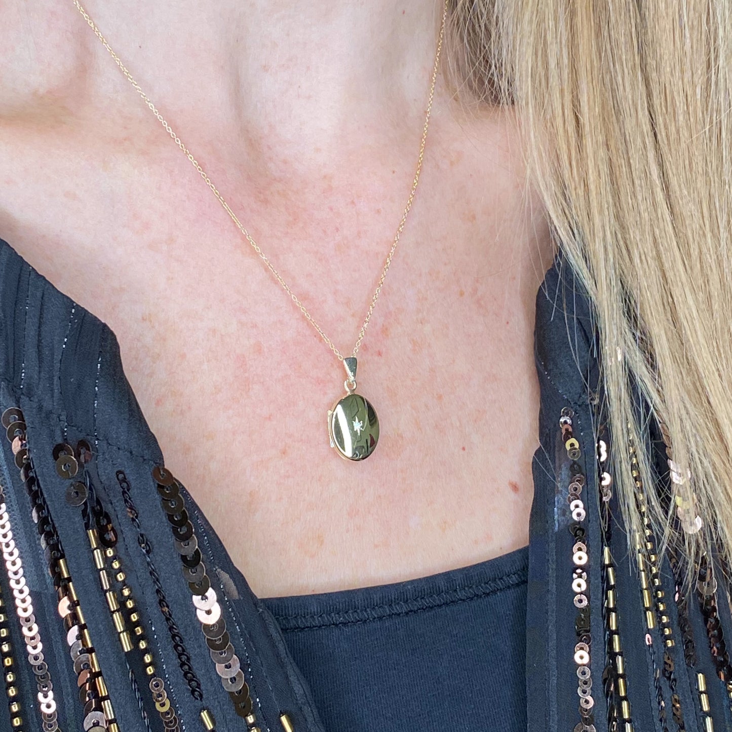 9ct Gold Oval Diamond Set Handmade Locket Necklace | Small - John Ross Jewellers