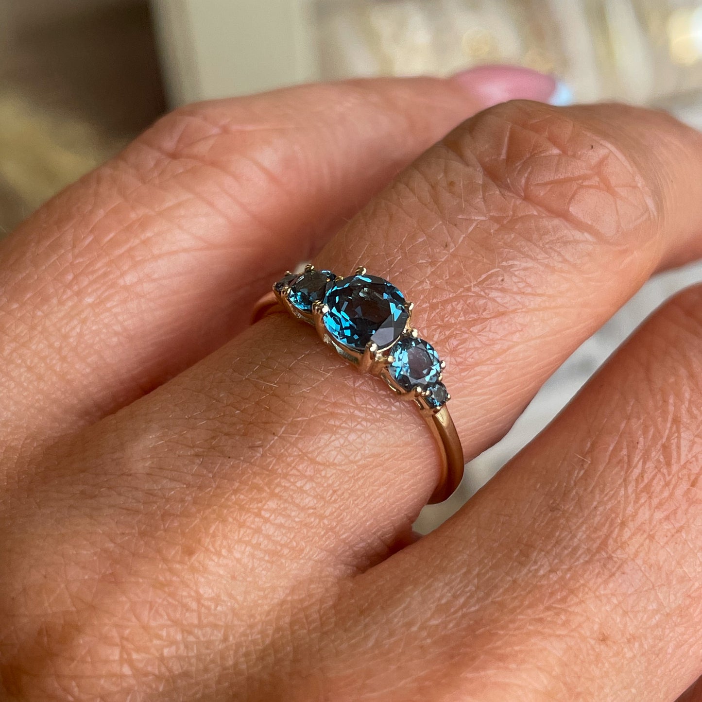 9ct Gold Five Stone Ring - London Blue Topaz - John Ross Jewellers