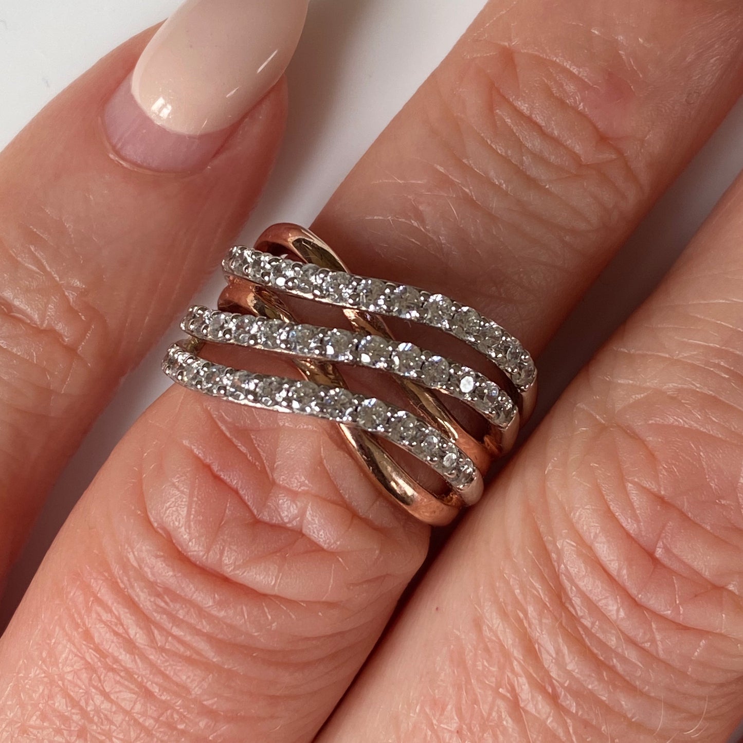 Silver CZ Rose Waves Ring - John Ross Jewellers