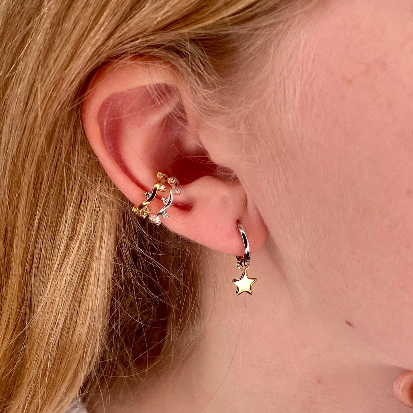 Sunshine Star Charm Huggie Earrings Silver/Gold - John Ross Jewellers