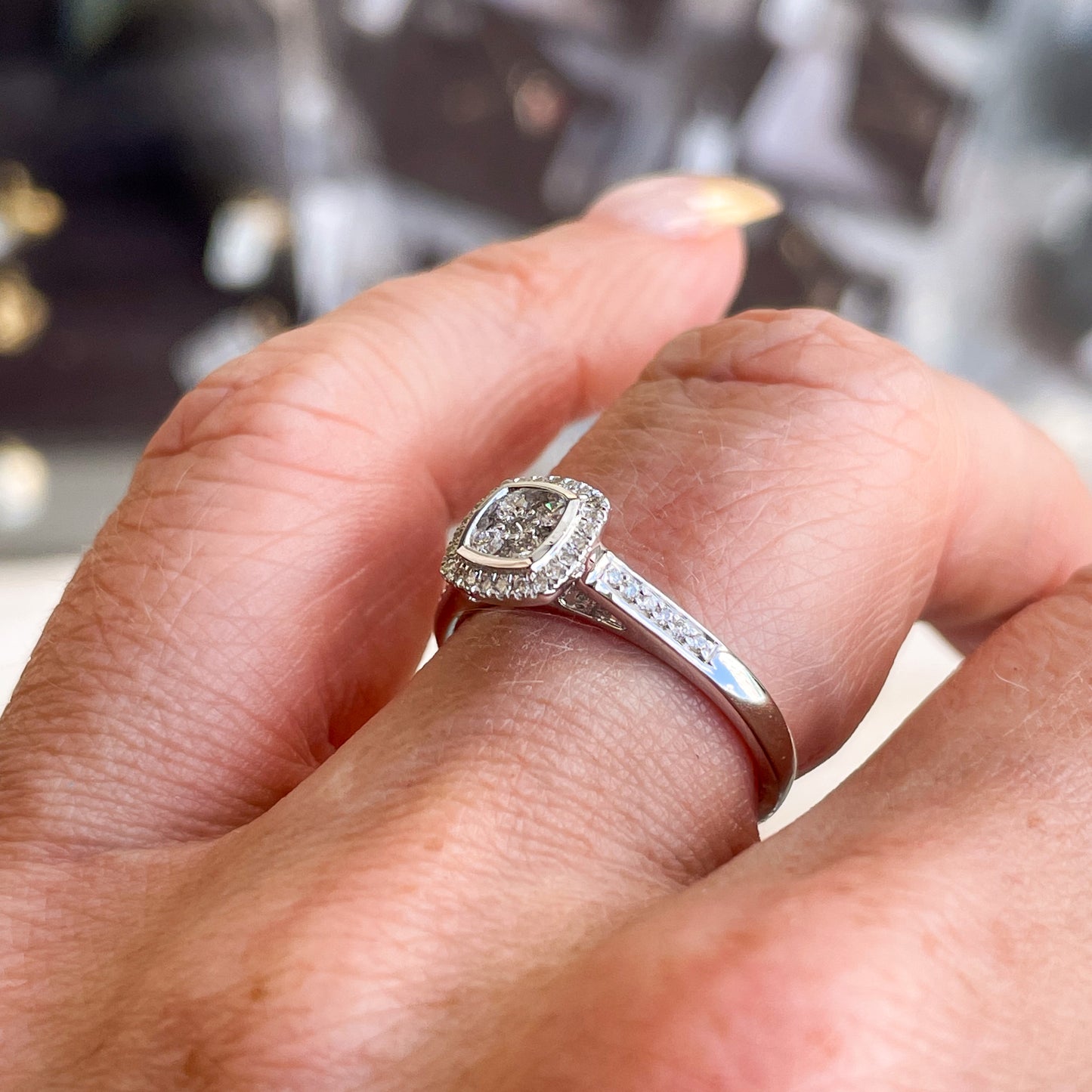 9ct White Gold Cushion Cluster Diamond Engagement Ring | 0.25ct - John Ross Jewellers