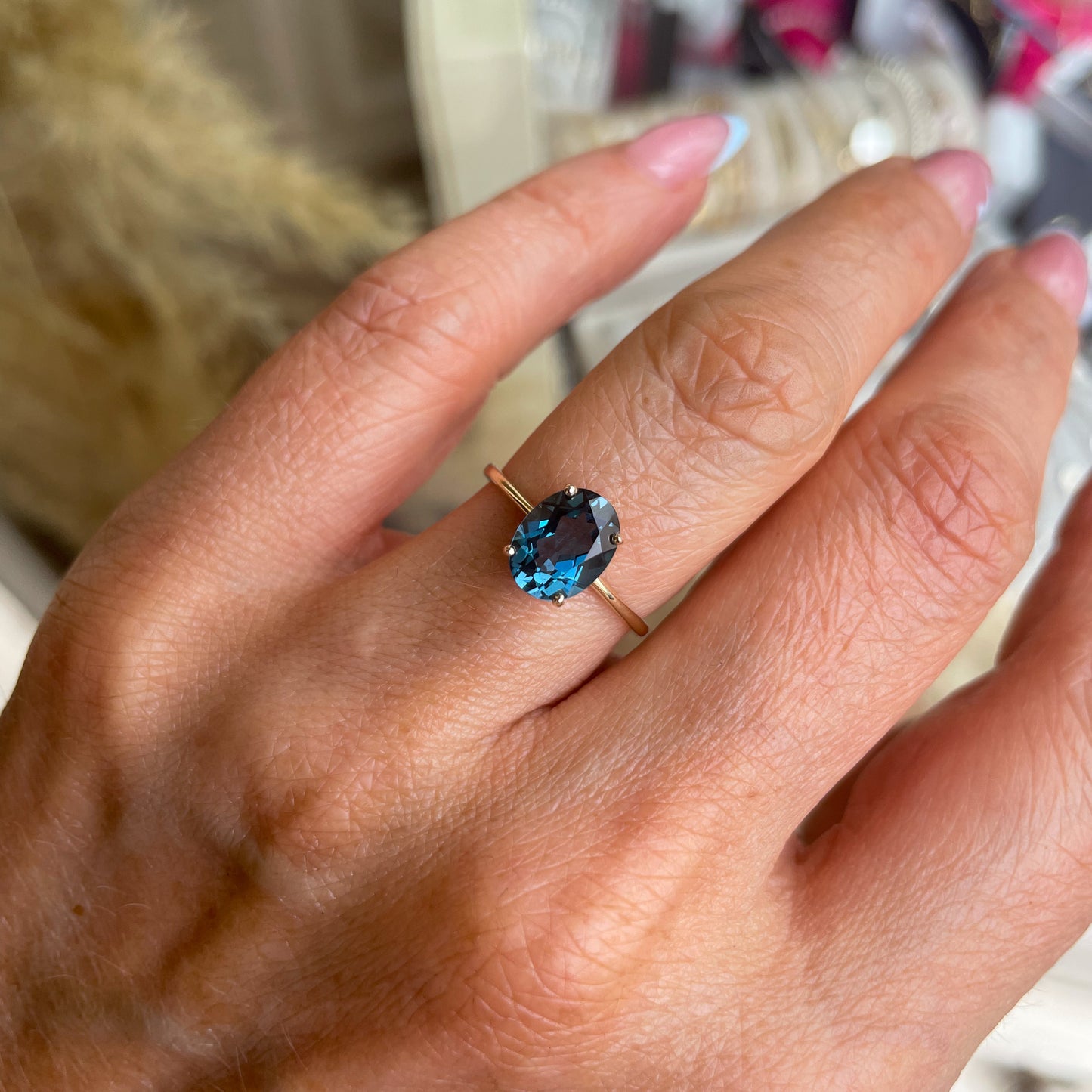 9ct Gold Oval Solitaire Ring - London Blue Topaz - John Ross Jewellers