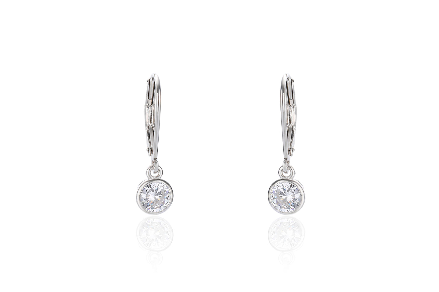 Silver 5mm CZ Bezel Drop Earrings | German Wires - John Ross Jewellers