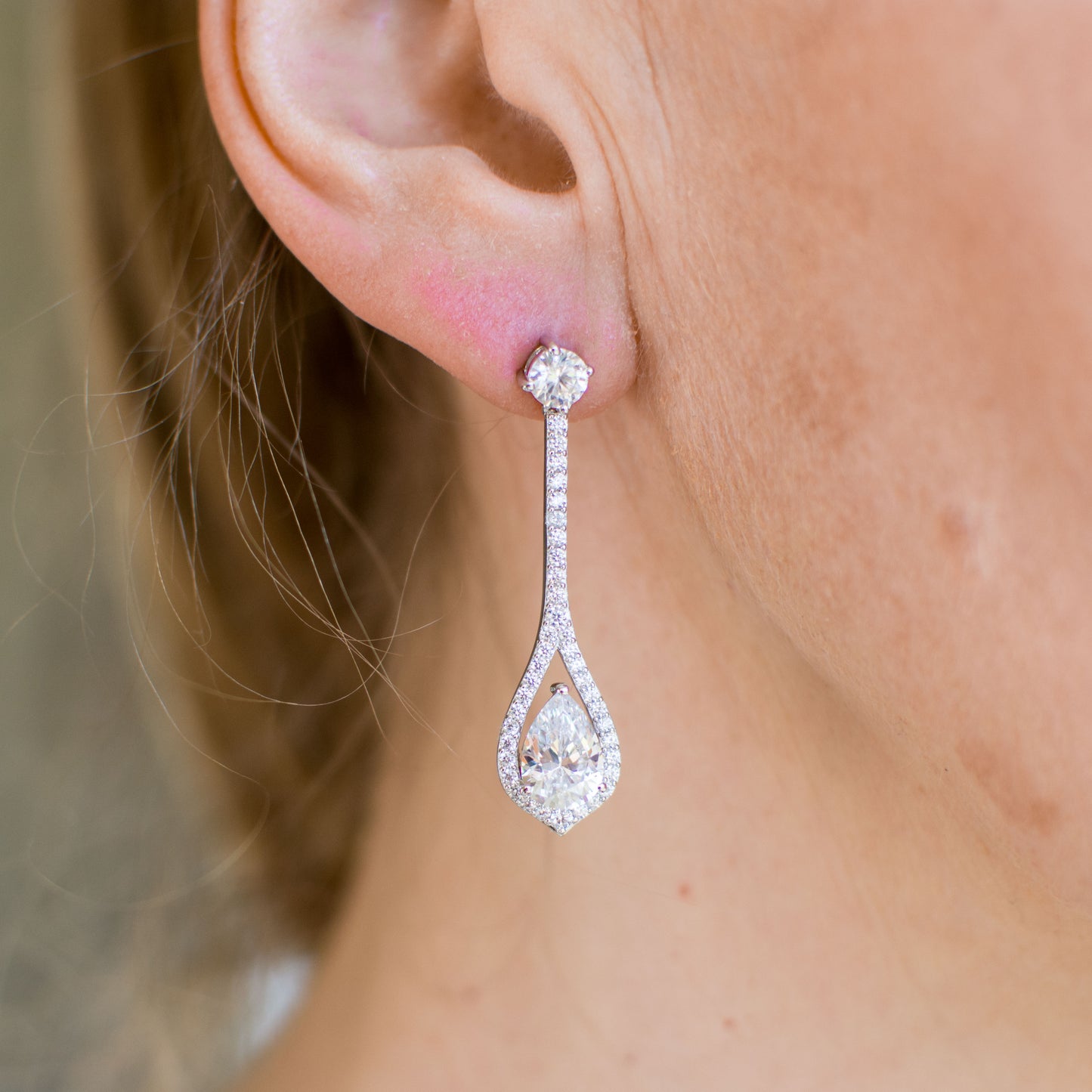 Silver CZ Long Pear Cut Drop Earrings - John Ross Jewellers