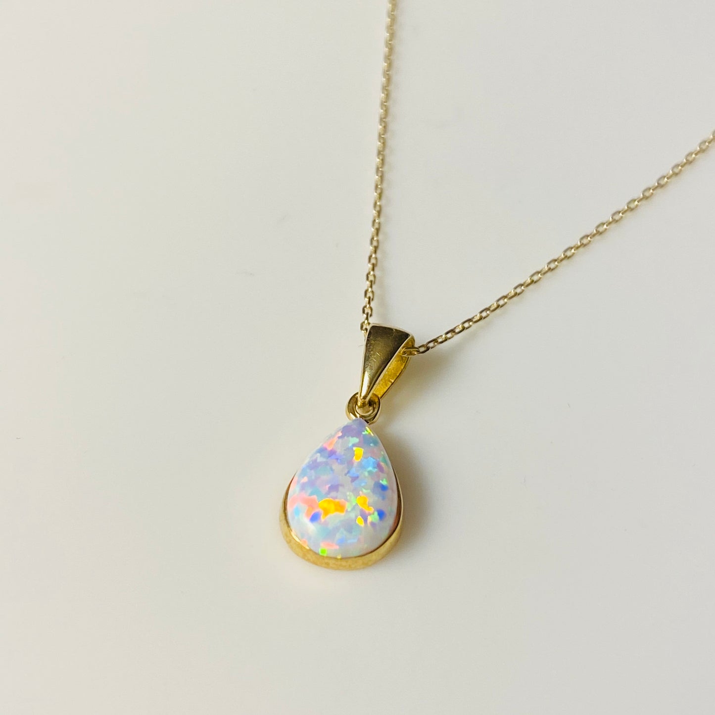 9ct Gold Pear Shaped Opalique Necklace - John Ross Jewellers