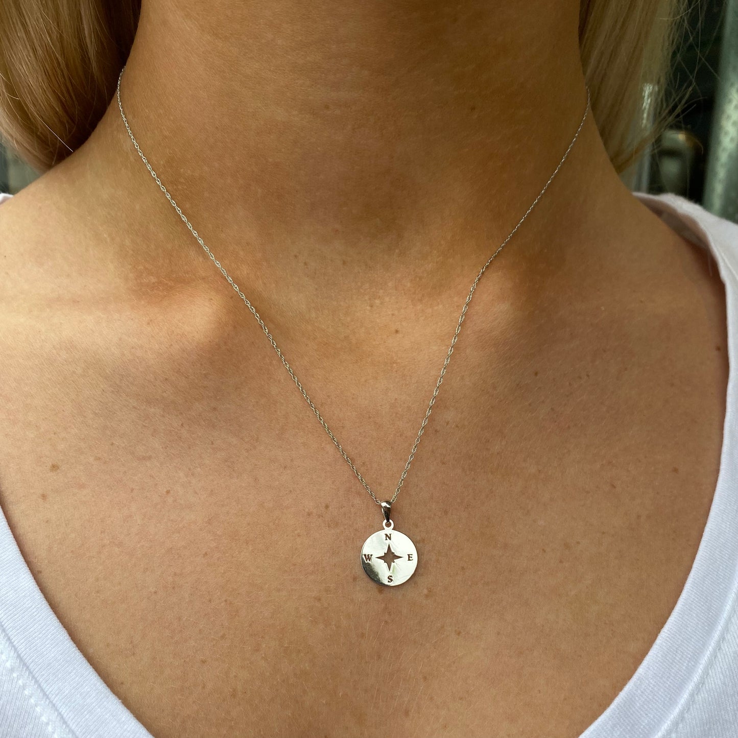 9ct White Gold Compass Necklace - John Ross Jewellers