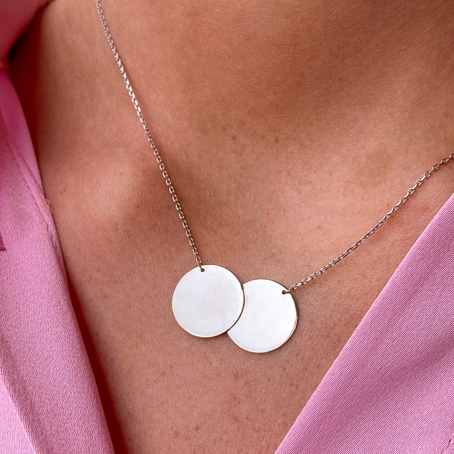 9ct White Gold Double Disc Necklace - John Ross Jewellers