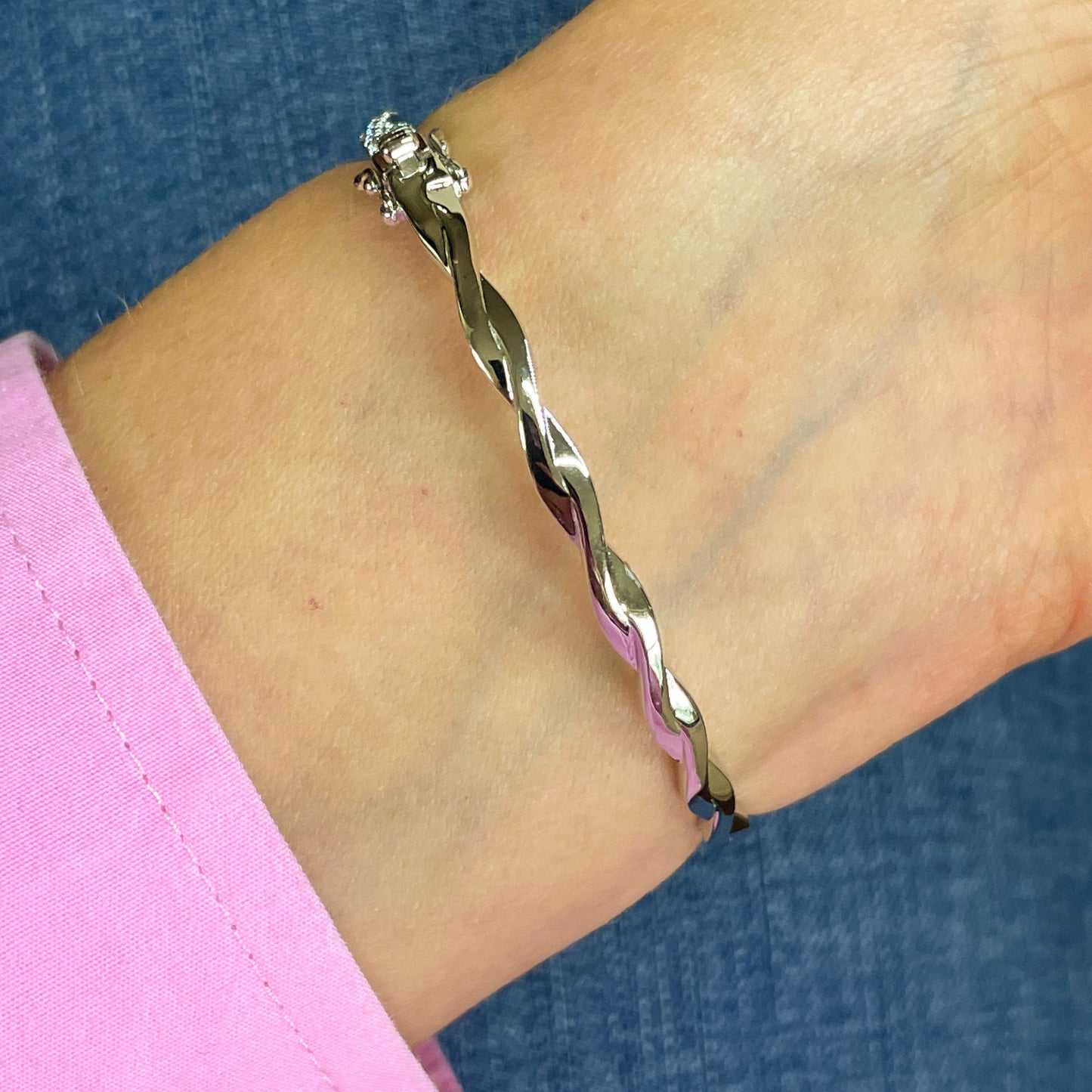Silver CZ Twist Bangle - John Ross Jewellers