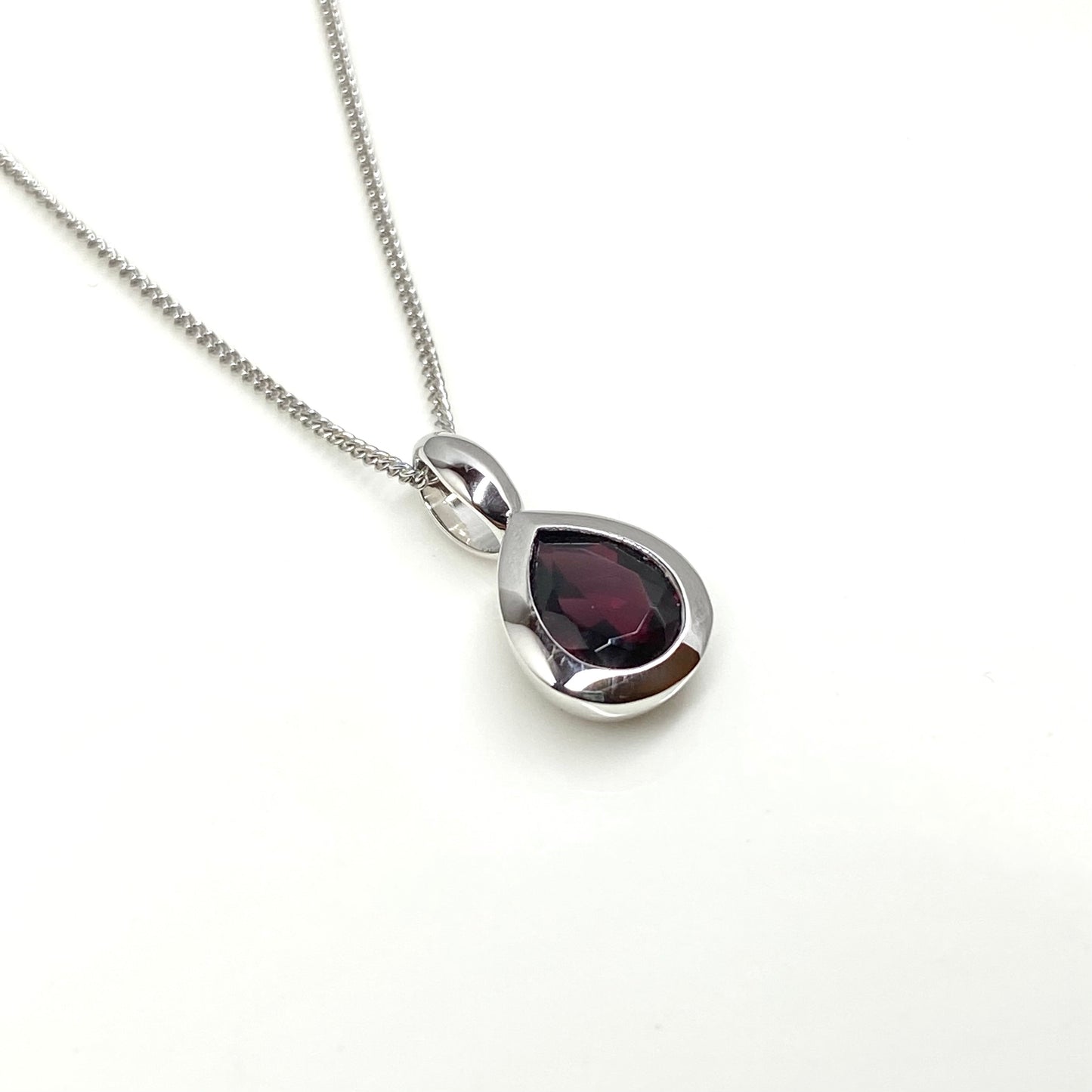 Silver Garnet Pear Necklace - John Ross Jewellers