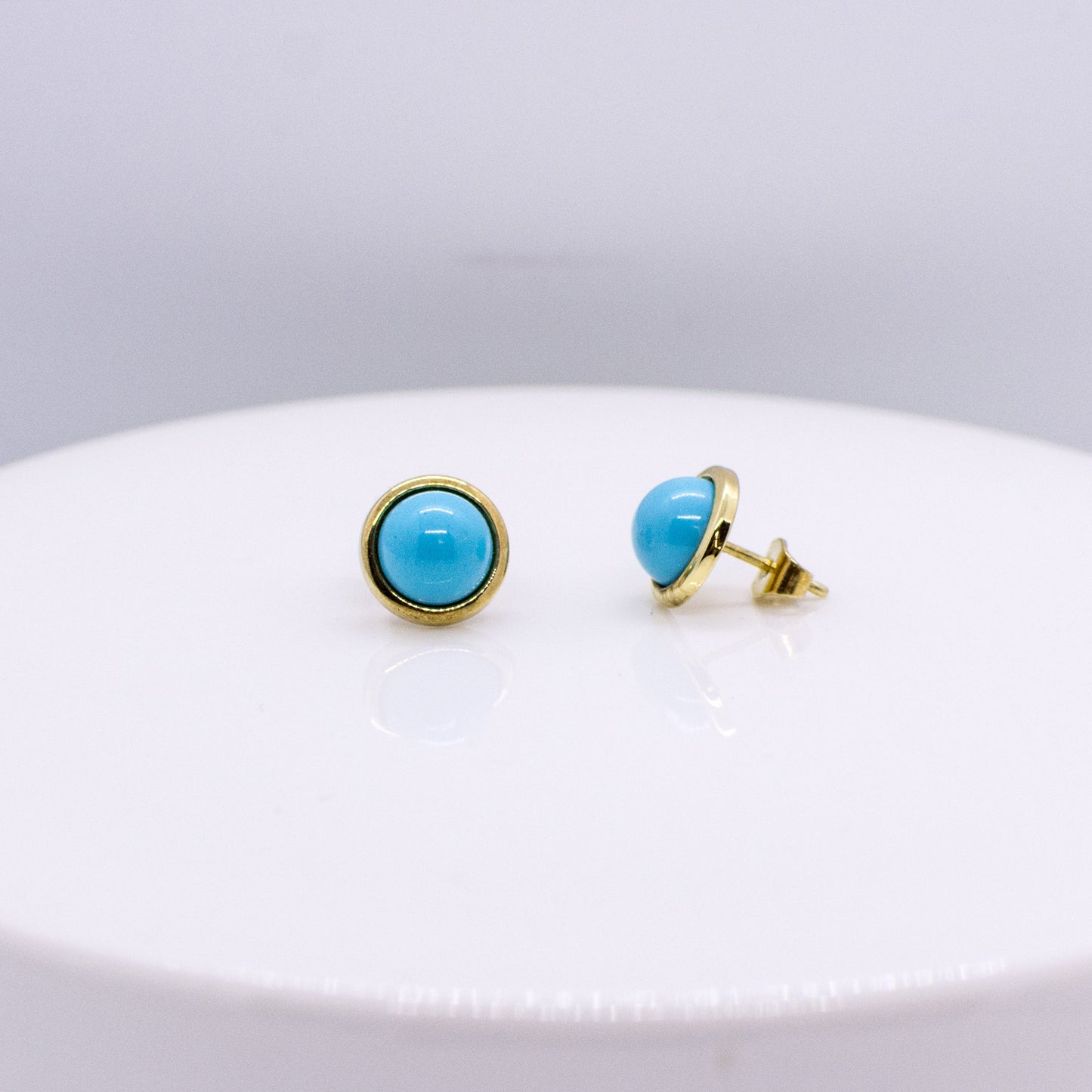 9ct Gold Round Turquoise Stud Earrings - John Ross Jewellers