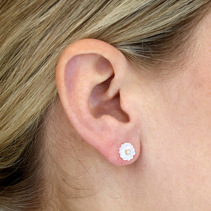 Sunshine Mother of Pearl & CZ Flower Stud Earrings - John Ross Jewellers