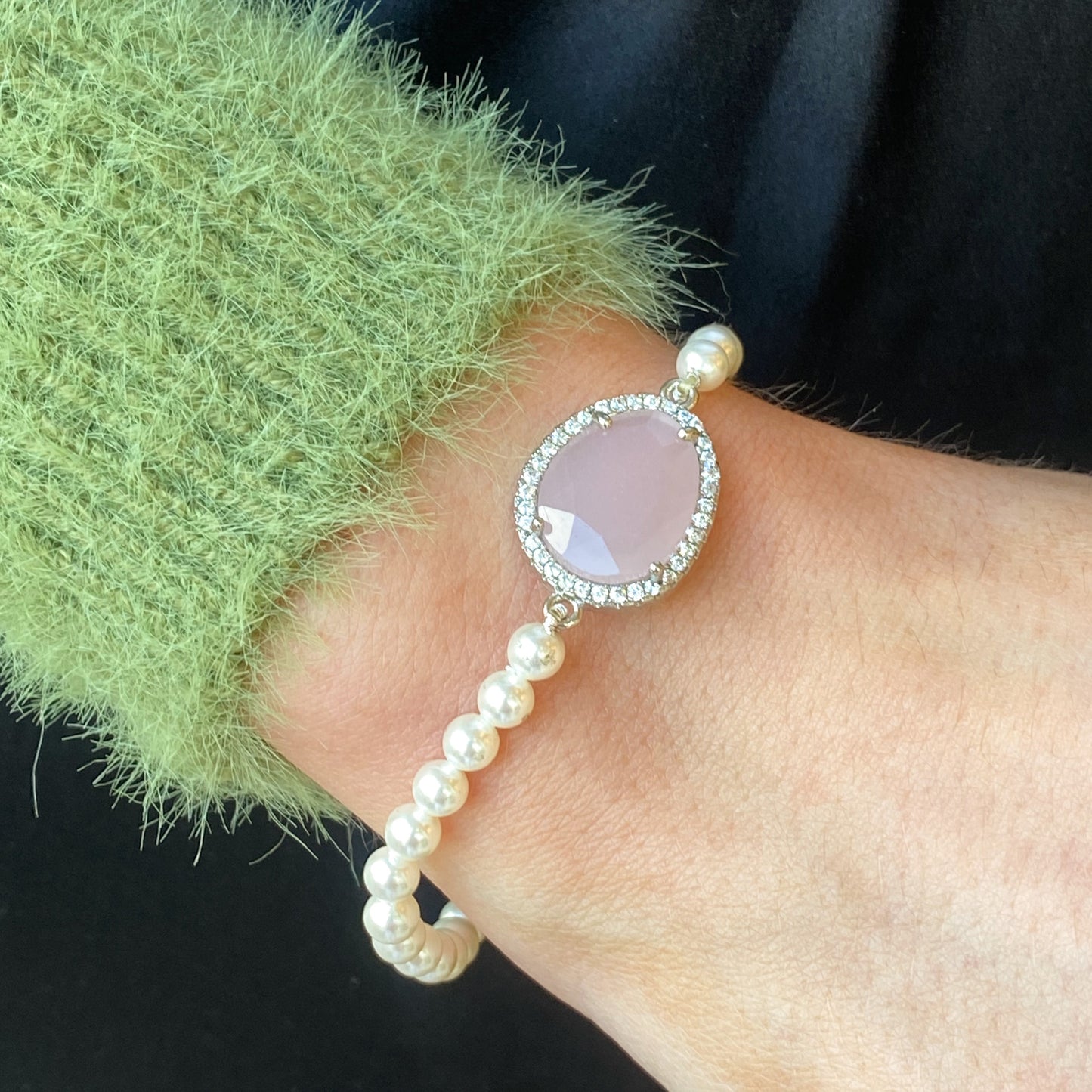 Rose Quartz & CZ Stretch Bracelet - John Ross Jewellers