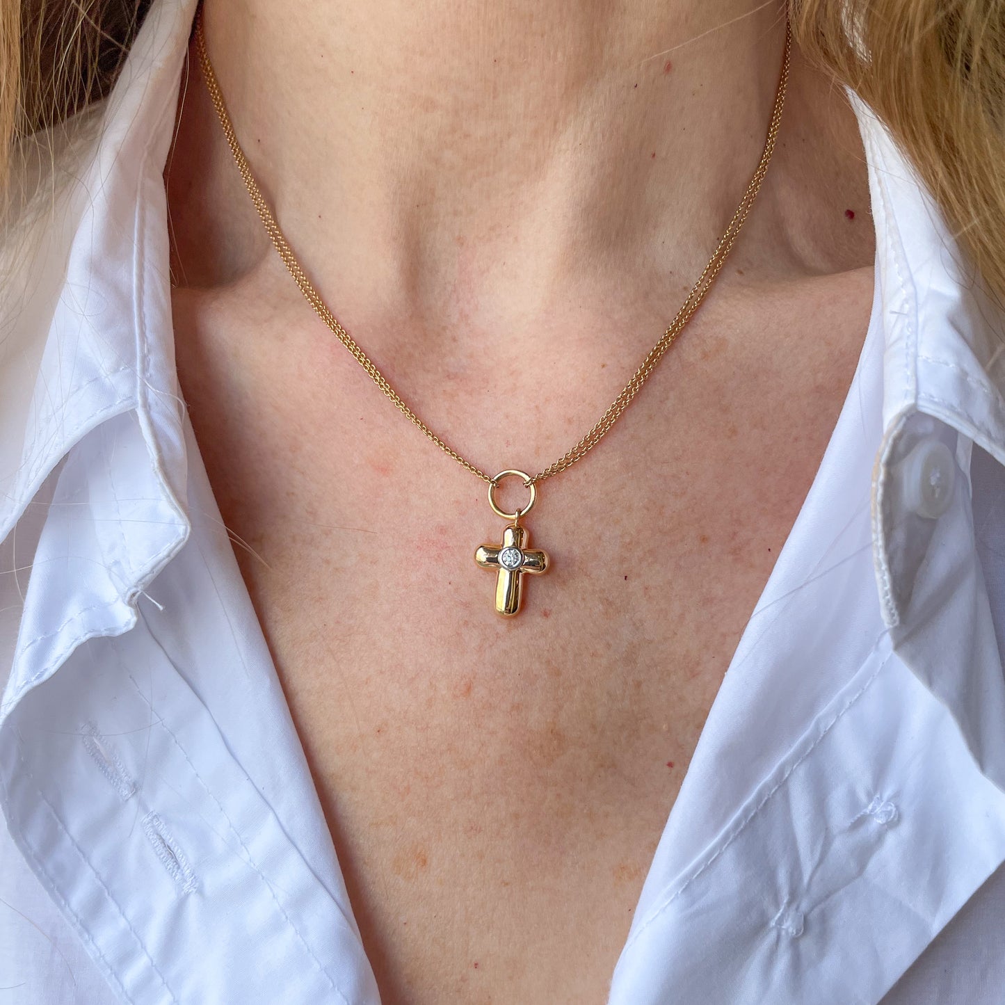 18ct Rose Gold Leo Wittwer Diamond Cross Necklace - John Ross Jewellers