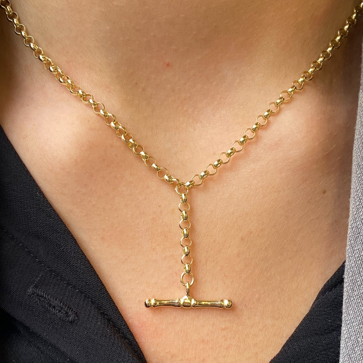 9ct Gold Belcher T-Bar Lariat Chain - John Ross Jewellers