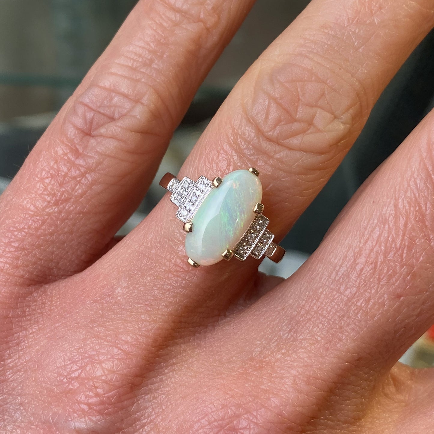 9ct Gold Marquis Opal & Diamond Ring - John Ross Jewellers