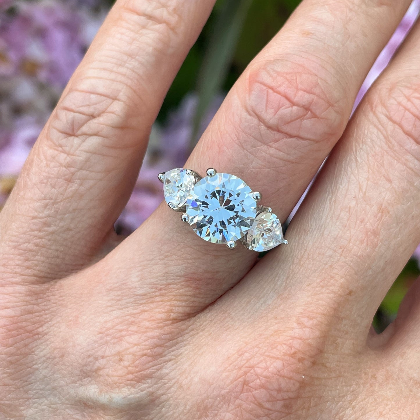 Silver CZ Solitaire Ring | Pear CZ Shoulders - John Ross Jewellers