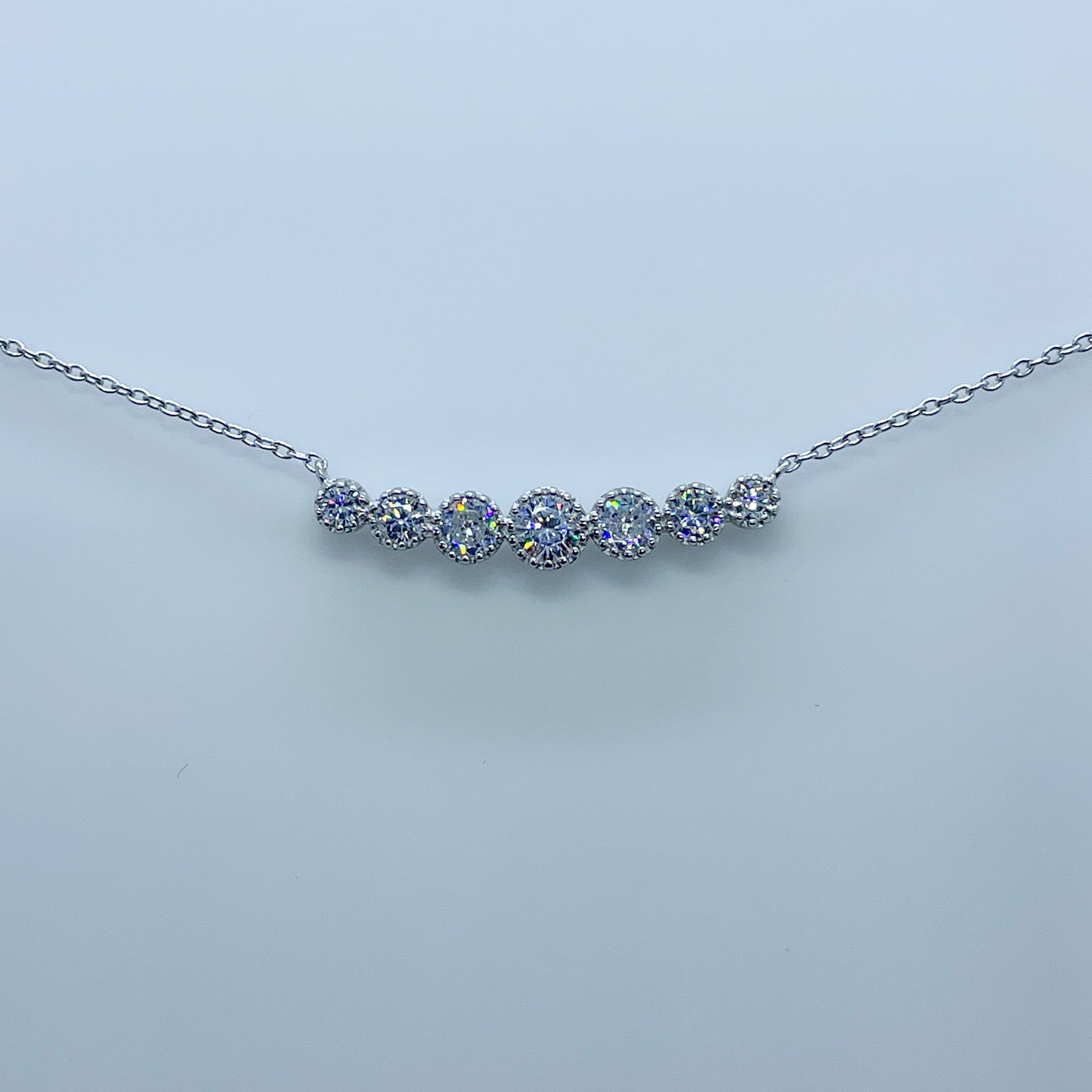 Silver Millgrain CZ Bar Necklace - John Ross Jewellers