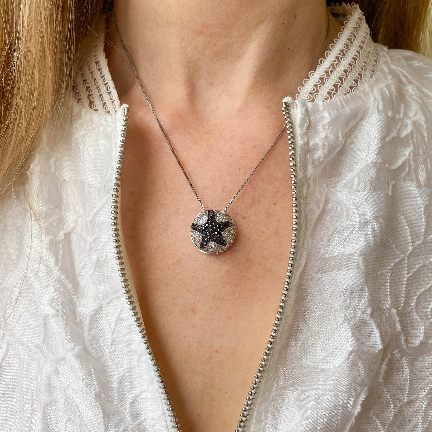Domed CZ and Black Starfish Necklace - John Ross Jewellers