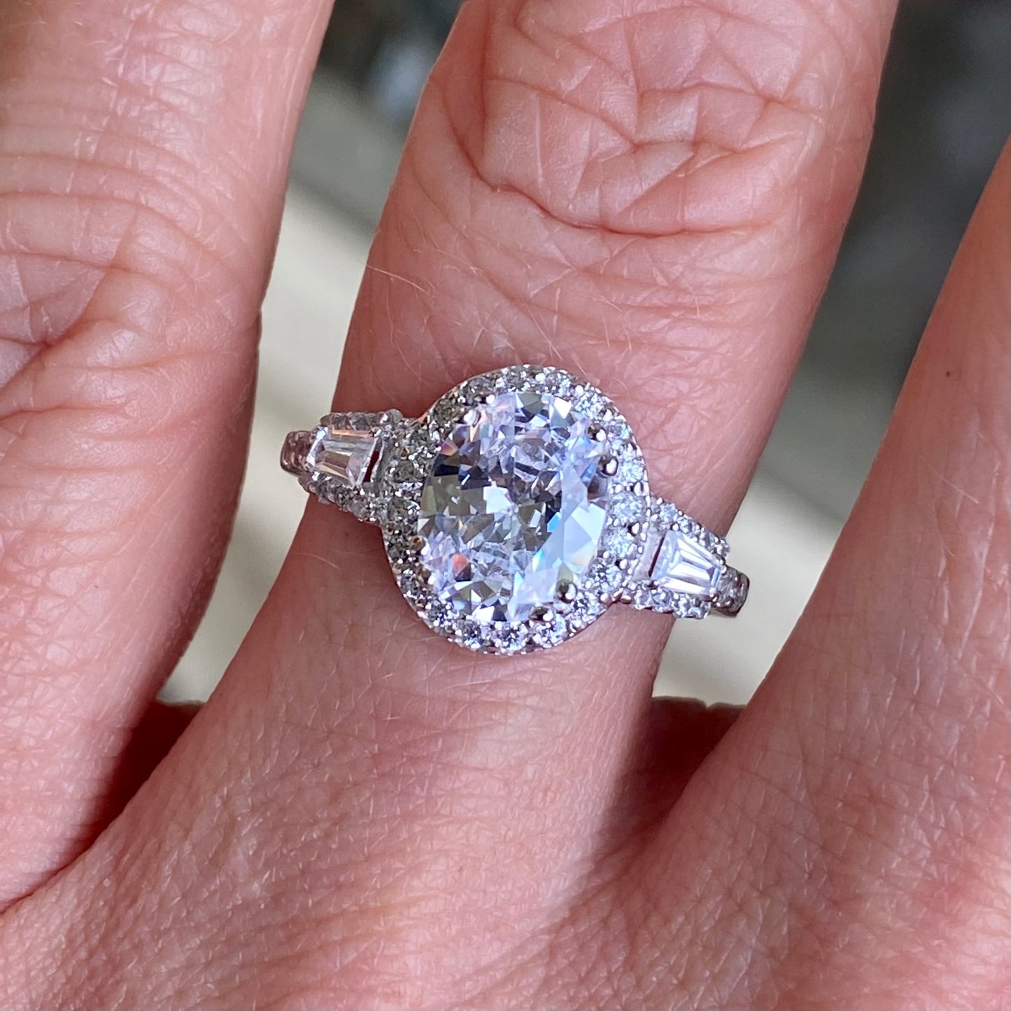 9ct White Gold Oval Halo CZ Ring - John Ross Jewellers