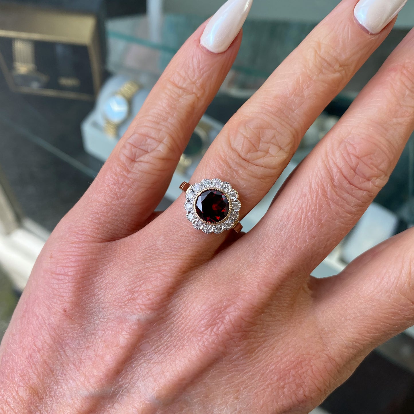 9ct Gold Garnet & Diamond Ring - John Ross Jewellers