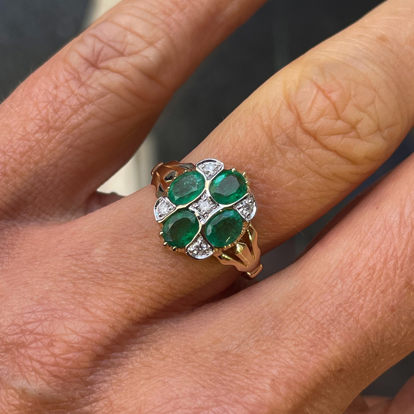 9ct Gold Emerald & Diamond Quattro Ring - John Ross Jewellers