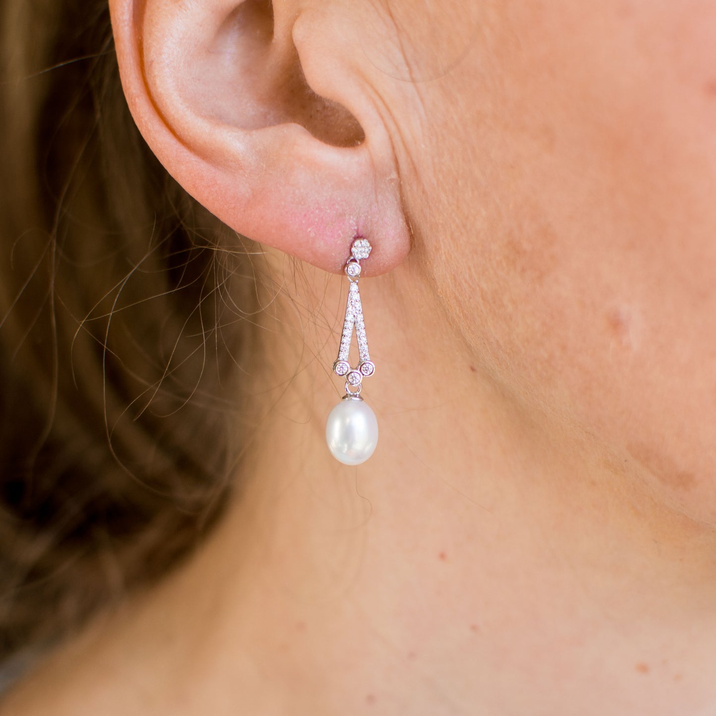 Silver CZ Vintage Pearl Drop Earrings - John Ross Jewellers