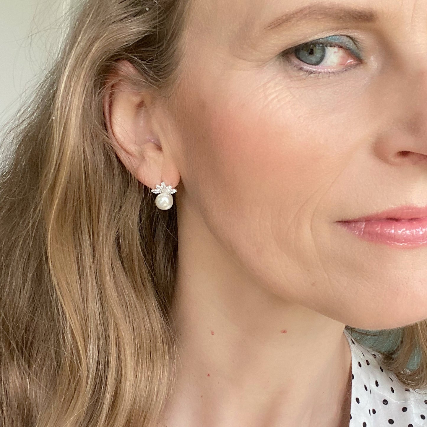 Silver CZ Simulated Pearl Stud Earrings - John Ross Jewellers