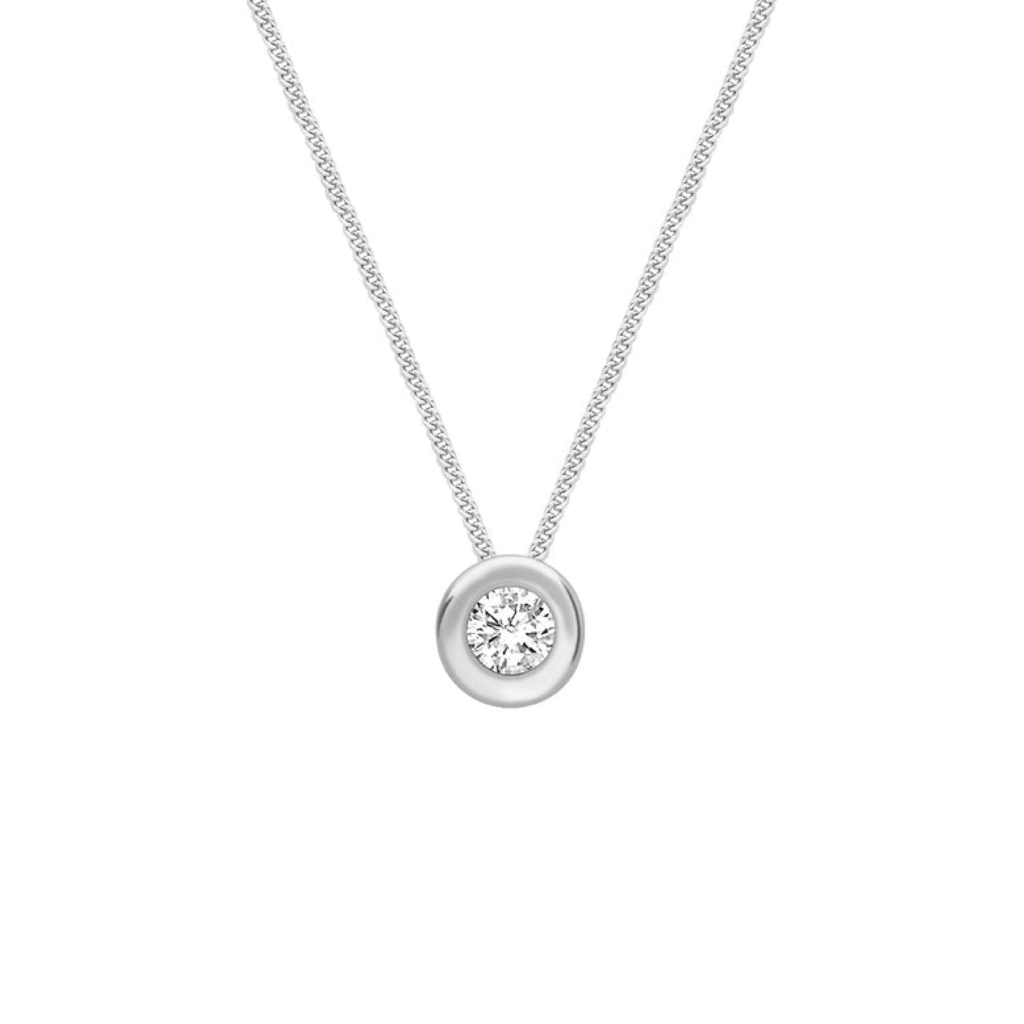 9ct White Gold Bezel Set Round CZ Slider Necklace - John Ross Jewellers