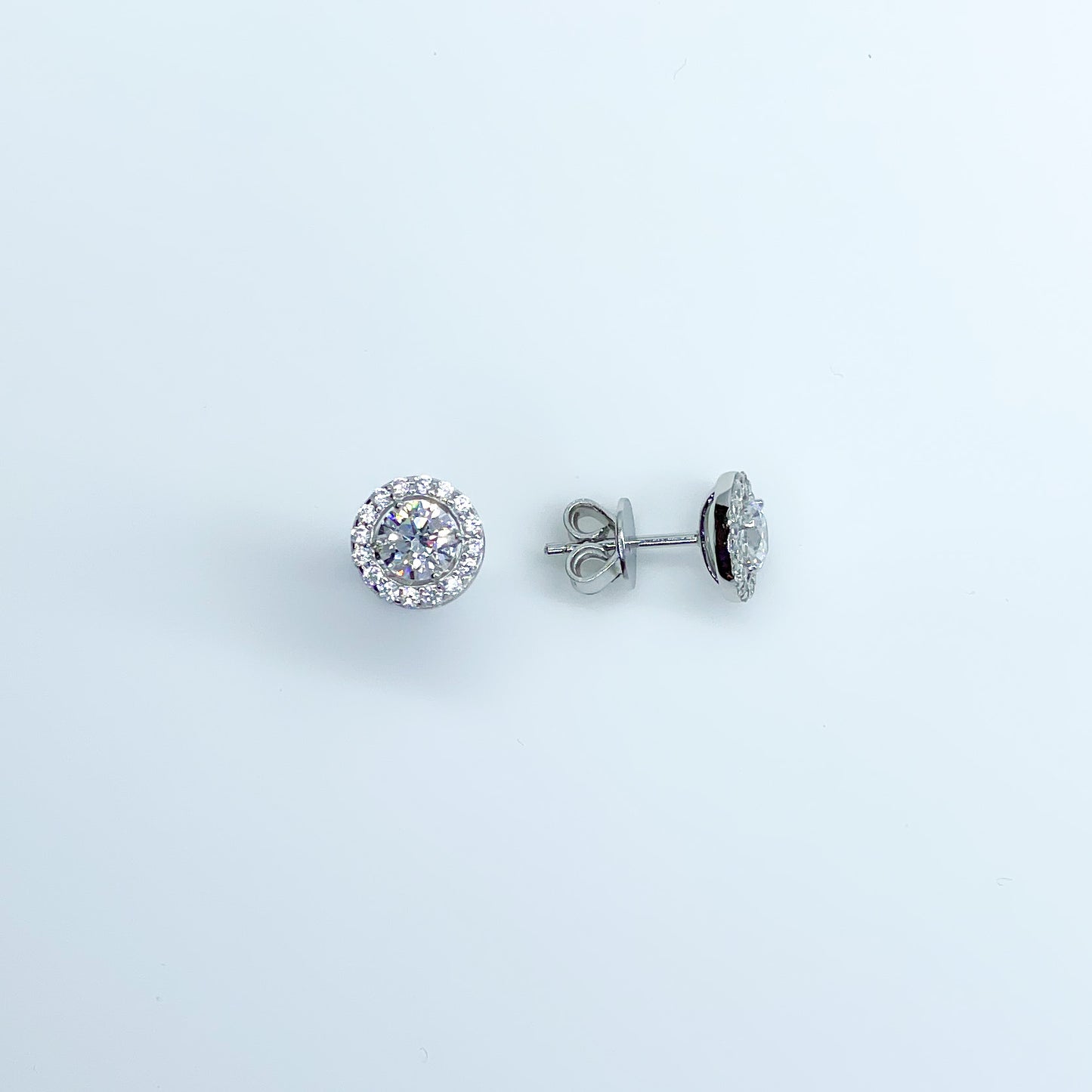 Silver Round Halo CZ Stud Earrings - John Ross Jewellers