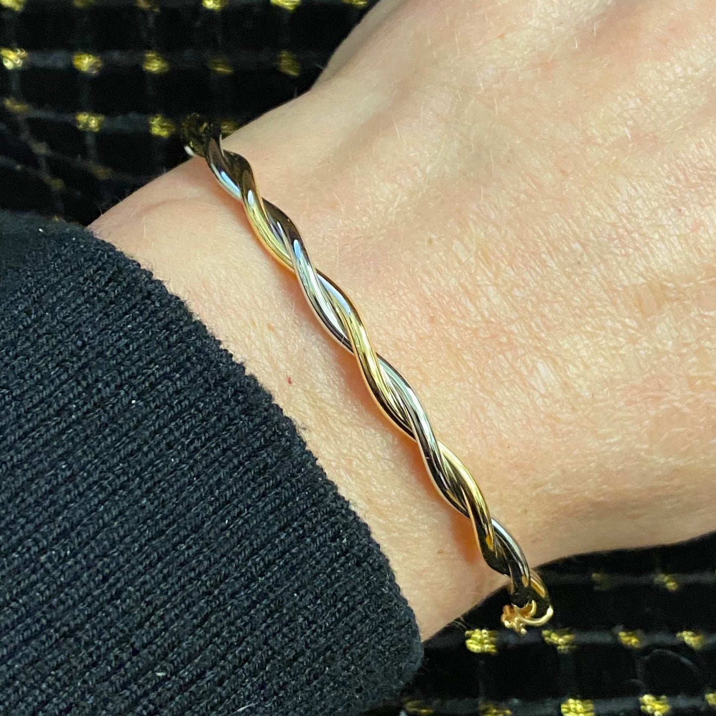 9ct Gold Two Tone Twist Bangle - John Ross Jewellers
