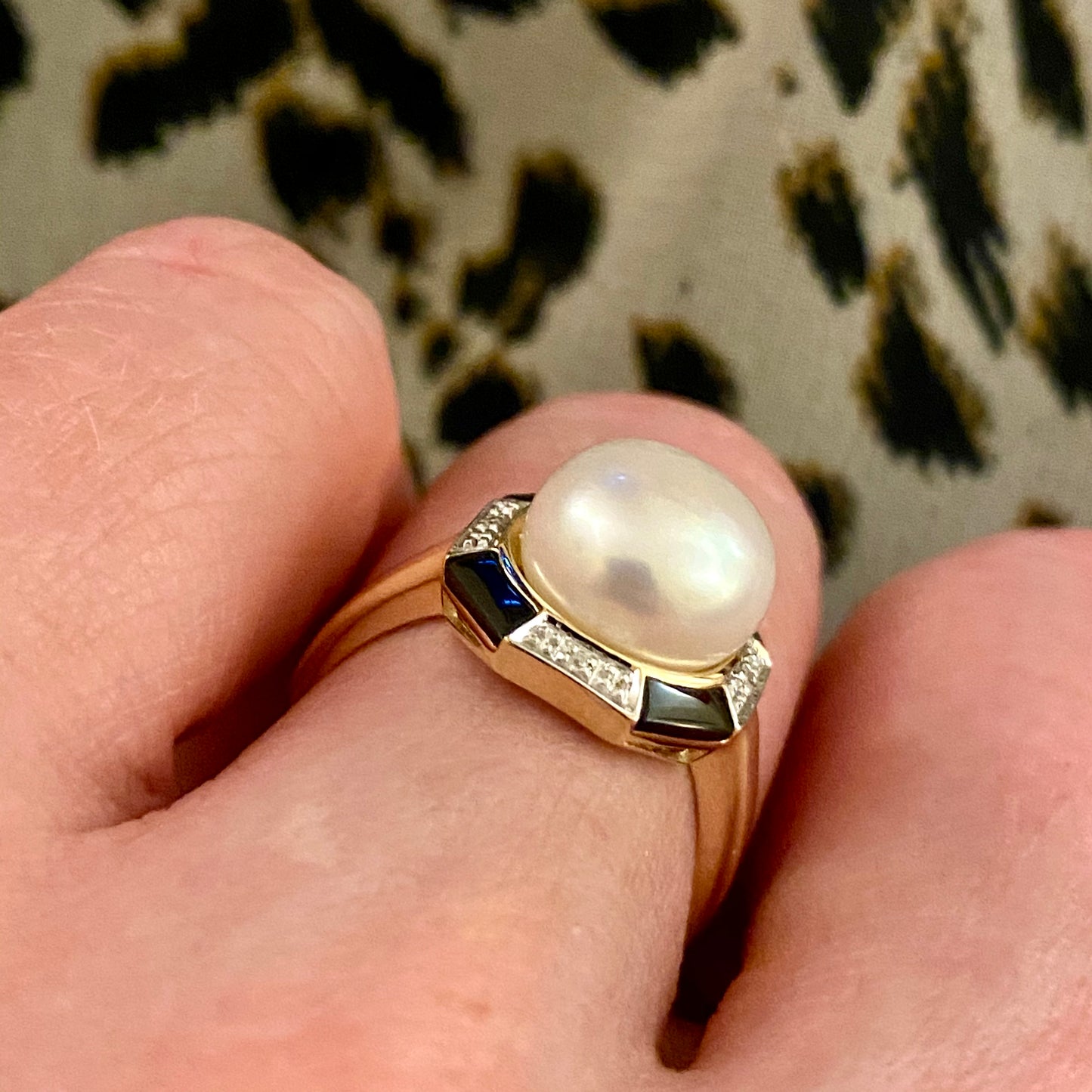 9ct Gold Pearl, Onyx & Diamond Ring - John Ross Jewellers