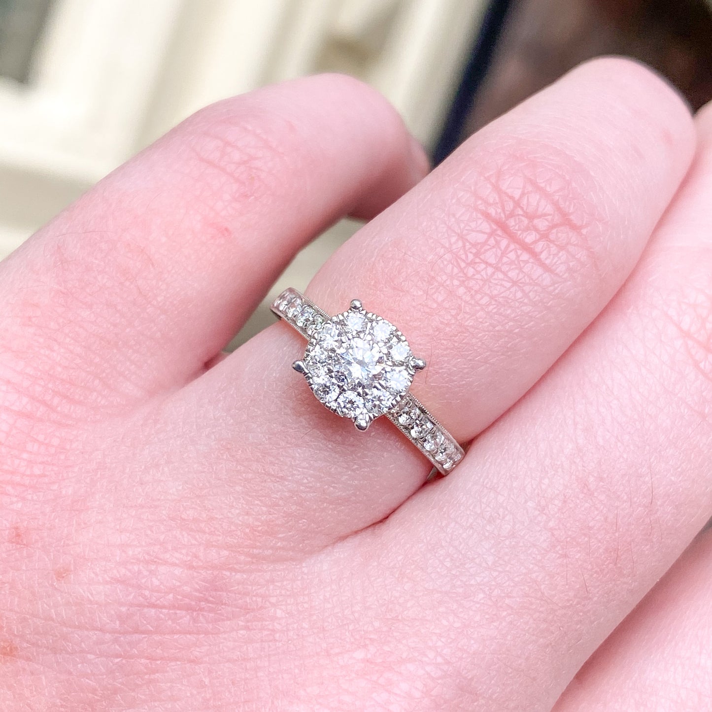 18ct Gold 0.71ct GH SI2 Diamond Solitaire Cluster Ring | Diamond Shoulders - John Ross Jewellers