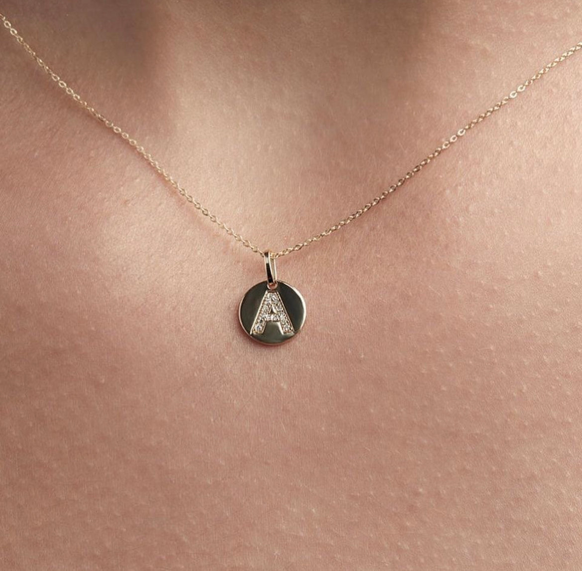 18ct Gold My Way Letter Necklace - 9mm Diamond Disc - John Ross Jewellers