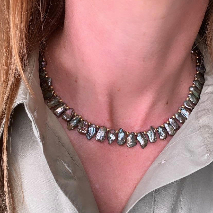Green Biwa Cultured Freshwater Pearl Necklace - John Ross Jewellers