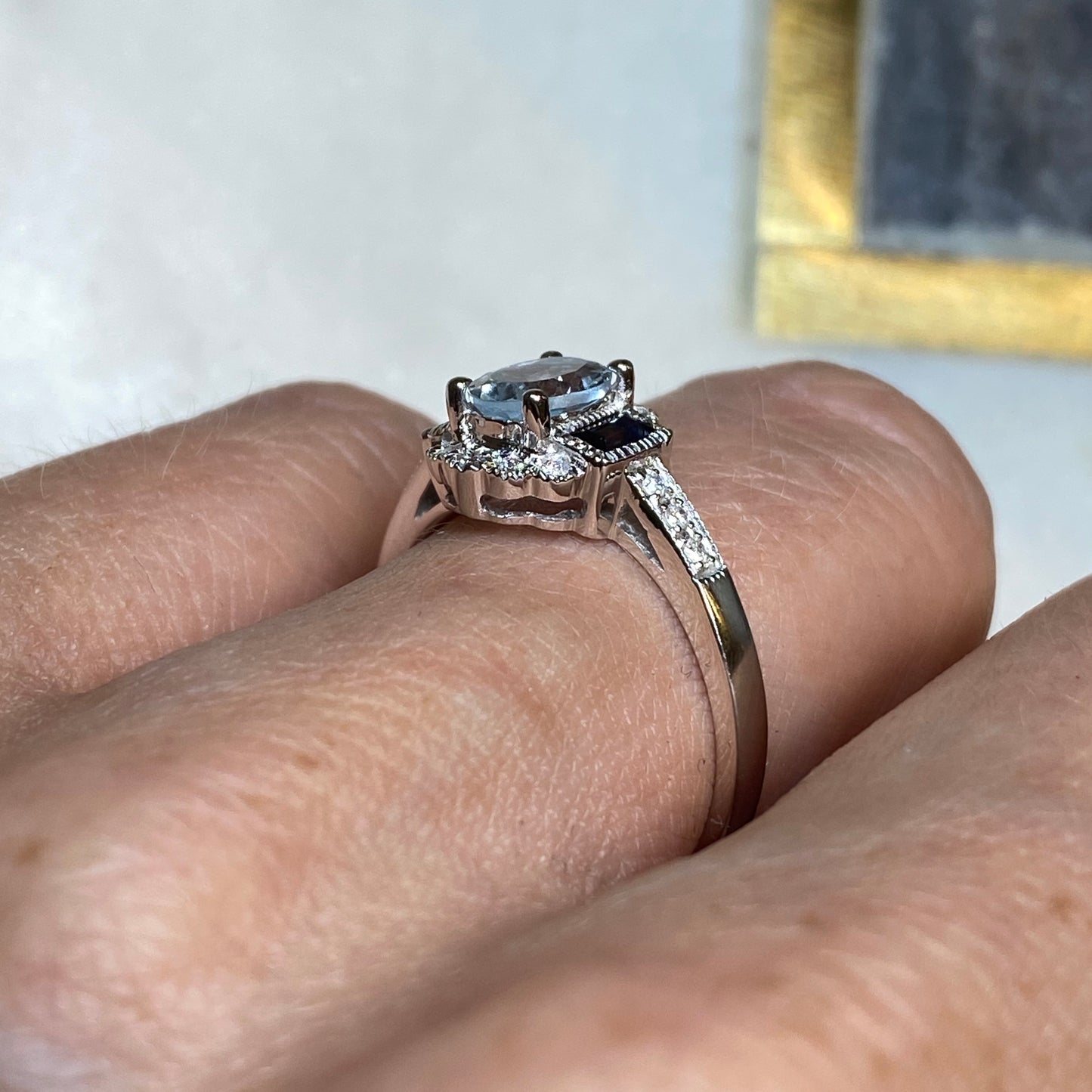9ct White Gold Aquamarine, Sapphire & Diamond Ring - John Ross Jewellers