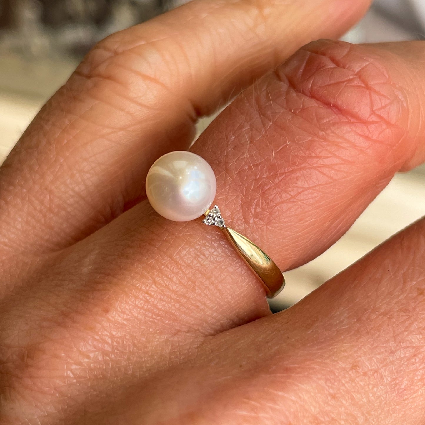 9ct Gold Cultured Pearl & Diamond Ring 0.02ct - John Ross Jewellers
