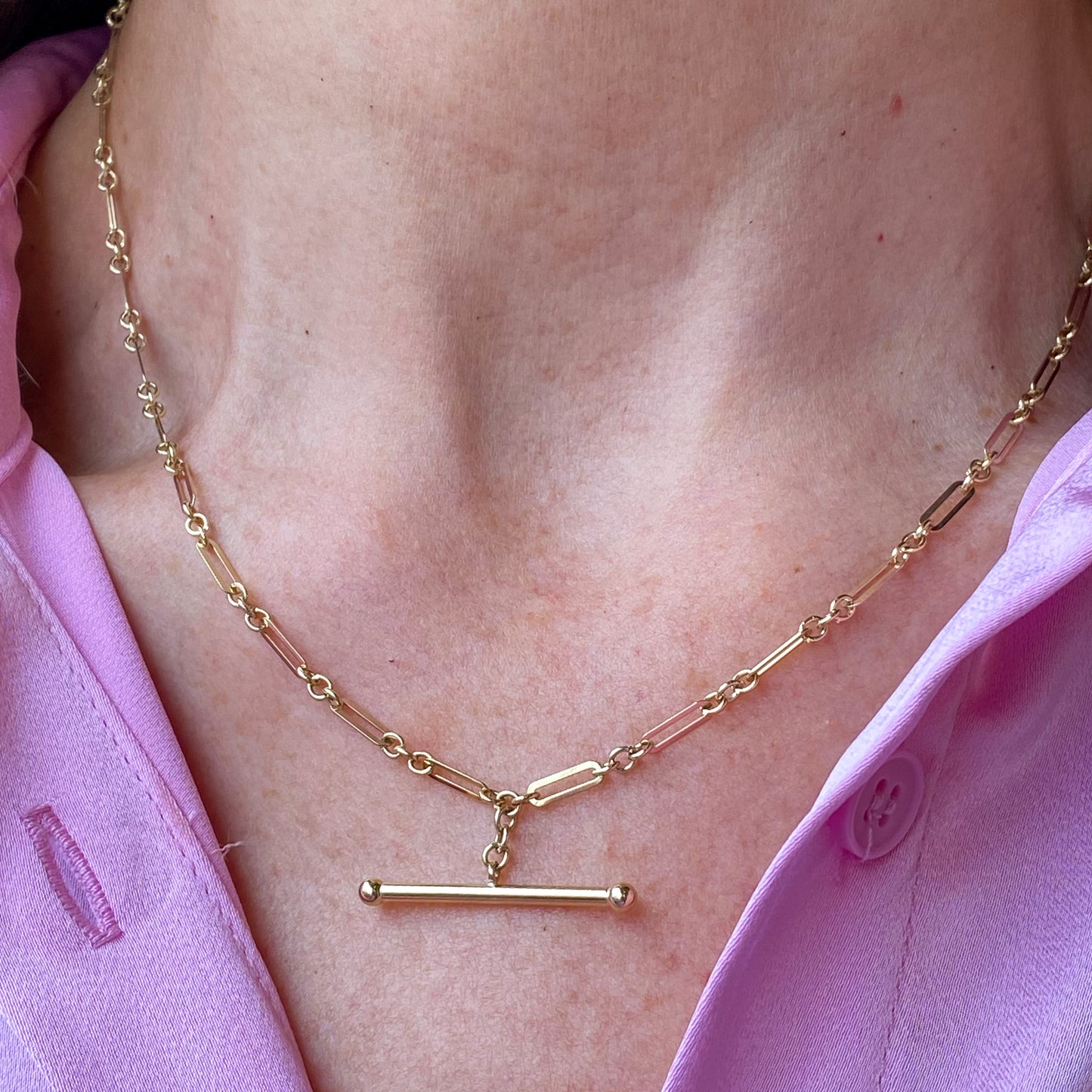9ct Gold T-Bar Lariat Necklace | Paper Link Figaro - John Ross Jewellers