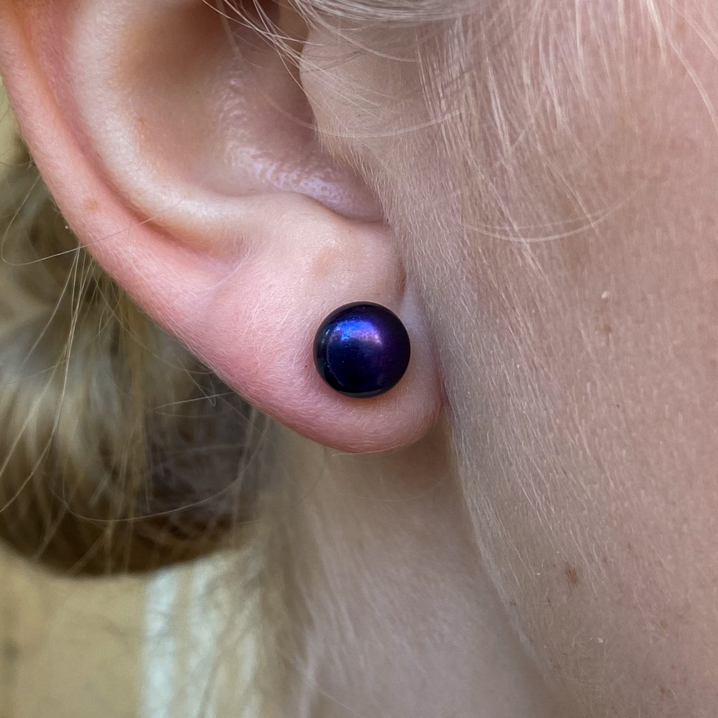 Silver Black Freshwater Pearl 8mm Button Stud Earrings - John Ross Jewellers