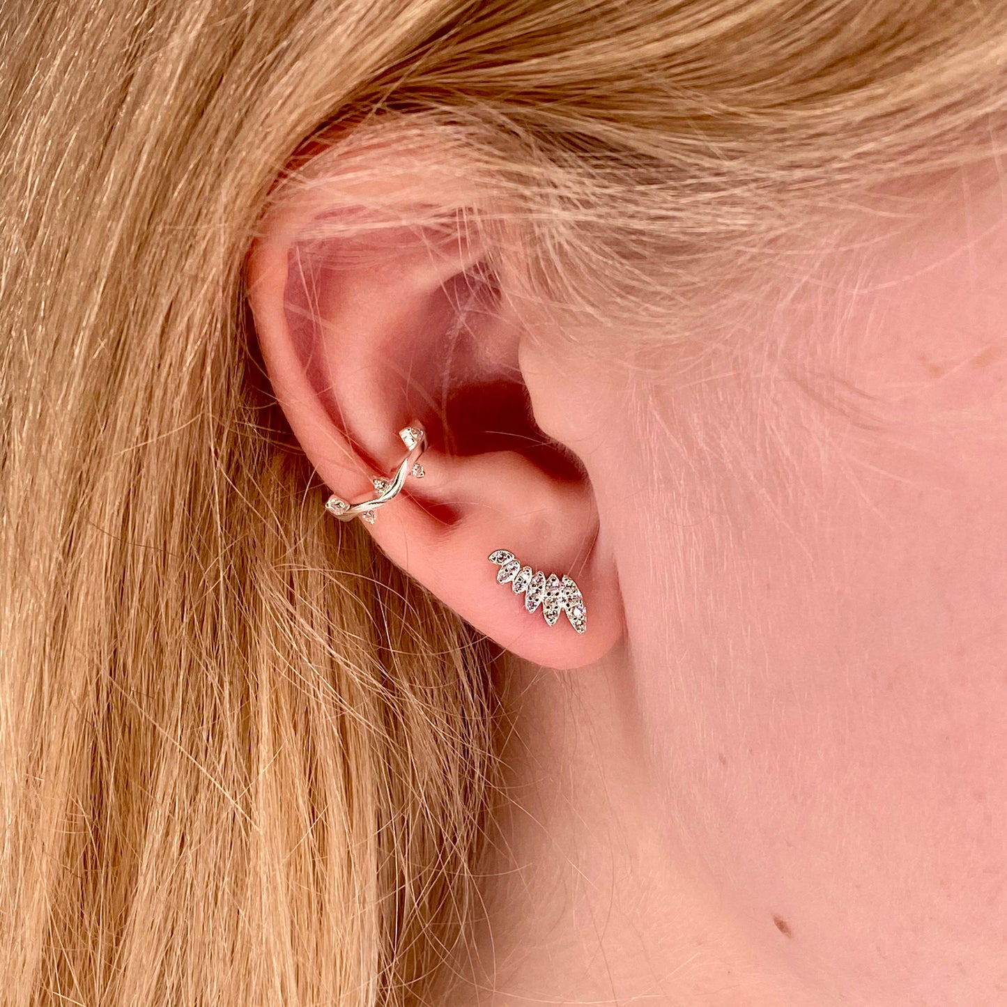 Silver Up The Ear Wing CZ Stud Earrings - John Ross Jewellers