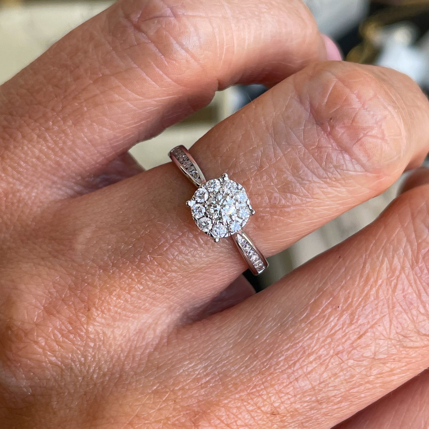 18ct White Gold 0.50ct GH SI2 Diamond Solitaire Cluster Ring | Diamond Shoulders - John Ross Jewellers