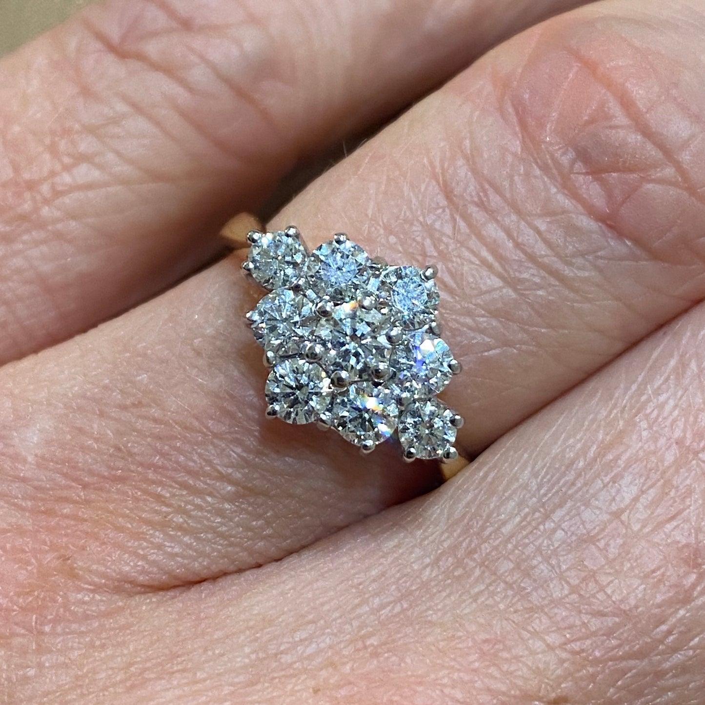 18ct Yellow Gold Cluster Diamond Ring Centre Diamond: 0.22ct Melée: 1.01ct G-I SI2 Size O