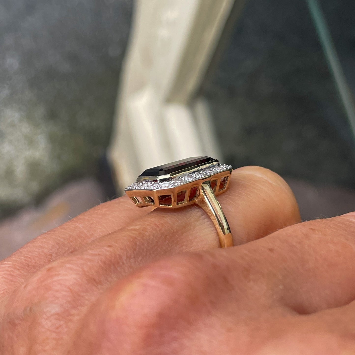 9ct Gold Elongated Garnet & Diamond Ring - John Ross Jewellers