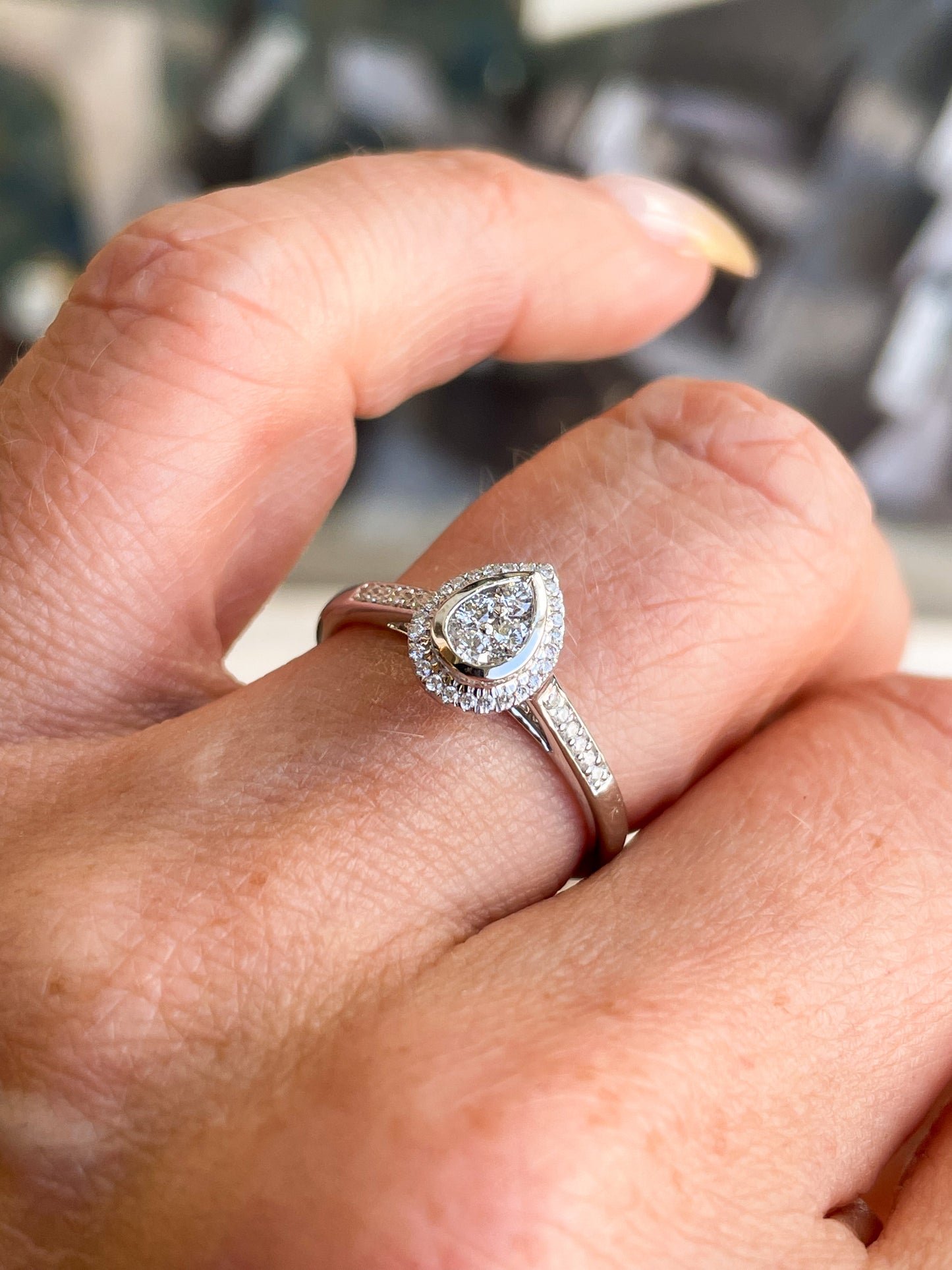 9ct White Gold Pear Cluster Diamond Engagement Ring | 0.25ct - John Ross Jewellers