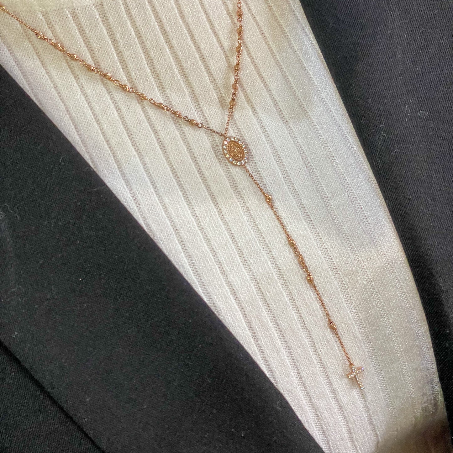 Rose Silver CZ Rosary Necklace - John Ross Jewellers