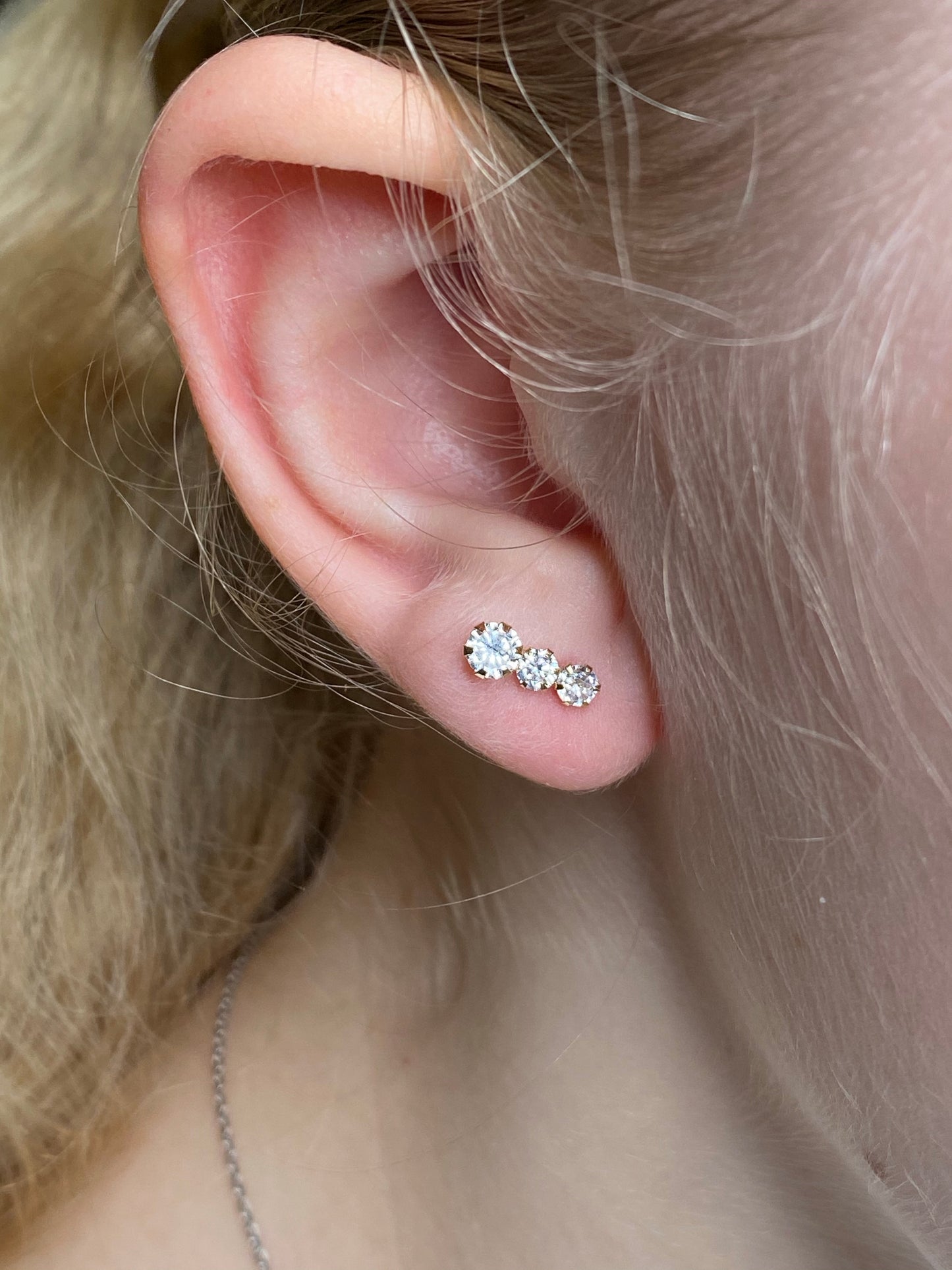 9ct Gold CZ Trilogy Stud Earrings | Climbers - John Ross Jewellers