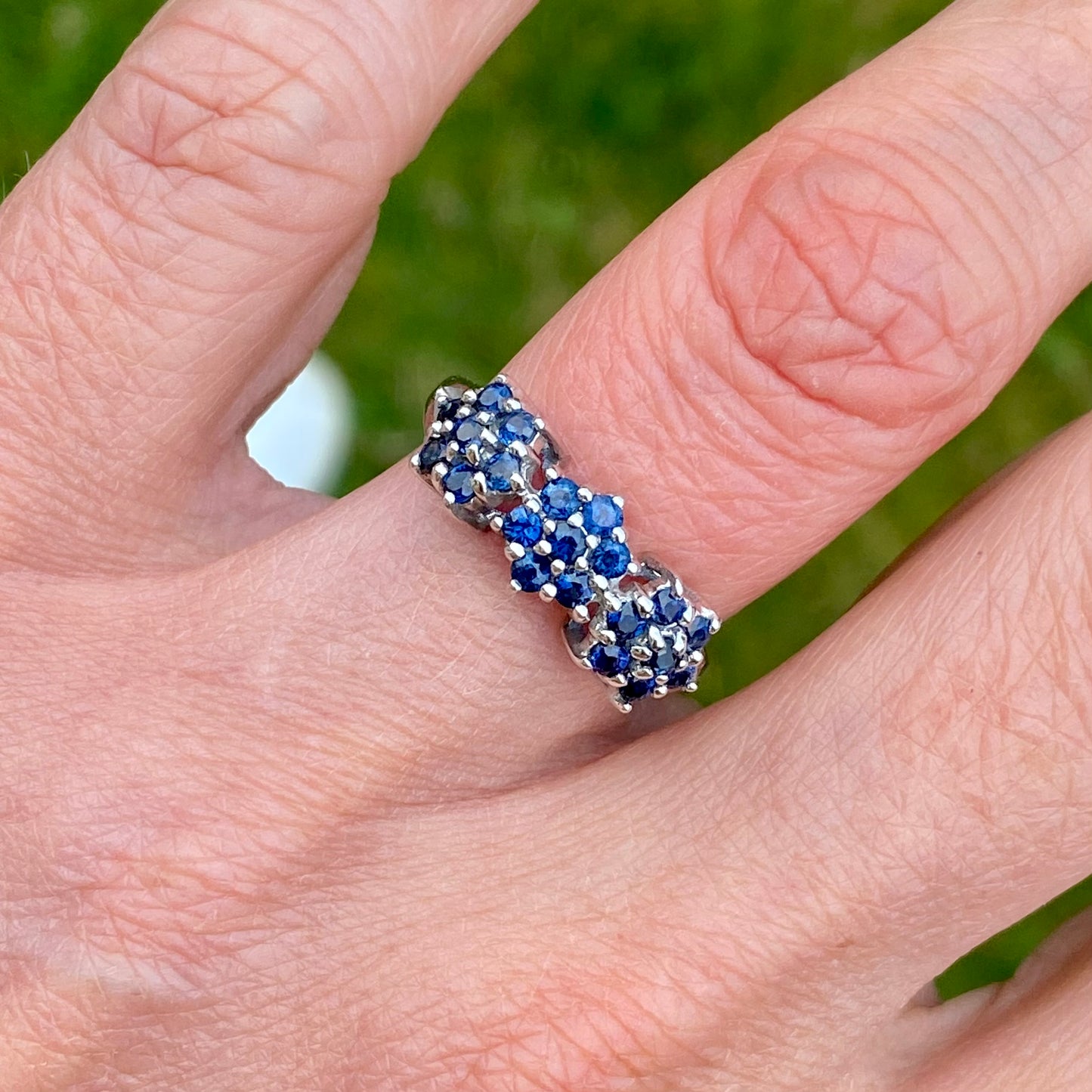 9ct White Gold Sapphire Floral Trilogy Ring - John Ross Jewellers