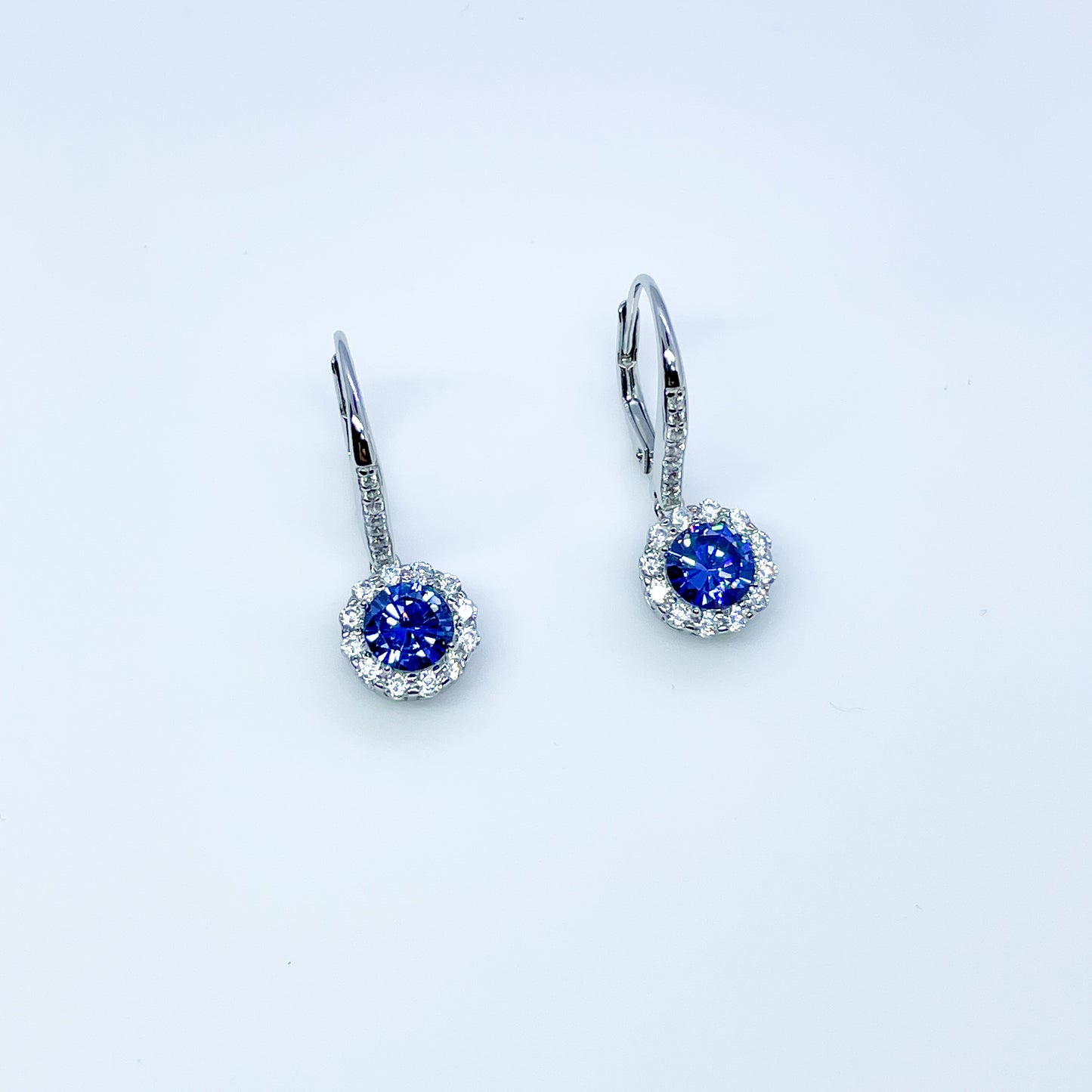 Silver CZ Halo Drop Earrings - Created Tanzanite - John Ross Jewellers